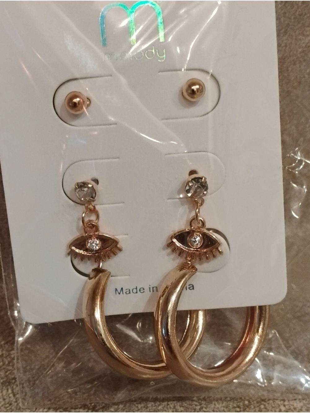Trendy 3 Pairs Of Gold Earrings Brand New In Packaging